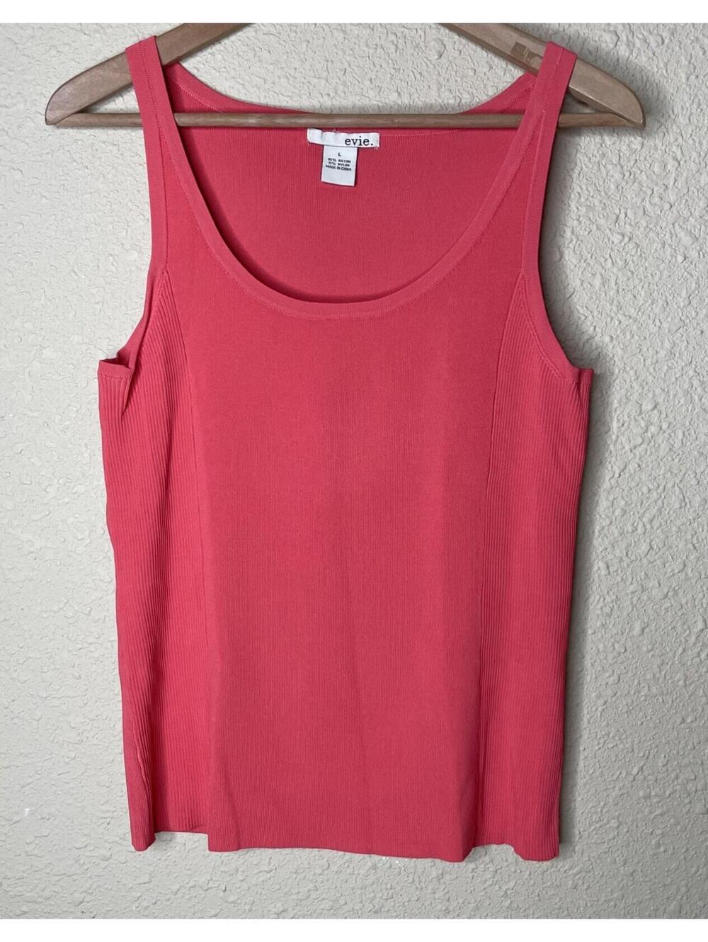 Vintage EVIE. Ribbed Tank Top Scoop Neck Women Size L Stretch Boho Y2K